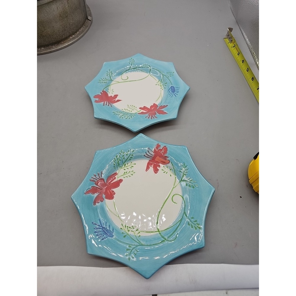 Vtg KonTiki Dessert Plates 7.5" Set Of 2 Skye McGhie 2004 Bread Salad Blue